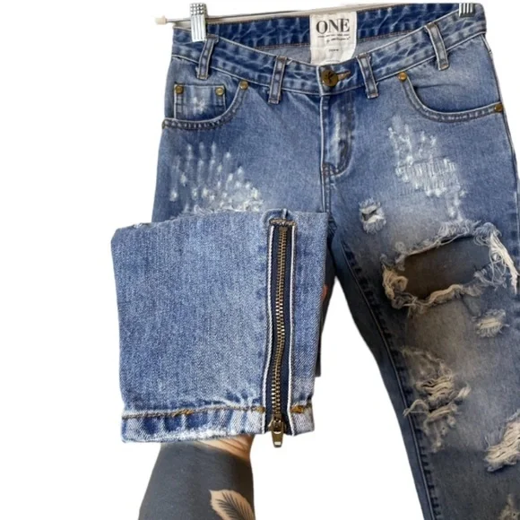 Revolve Jeans Womens 24 One Teaspoon Free Bird Dusty Destroyed Low Rise 90s Goth - Picture 8 of 14